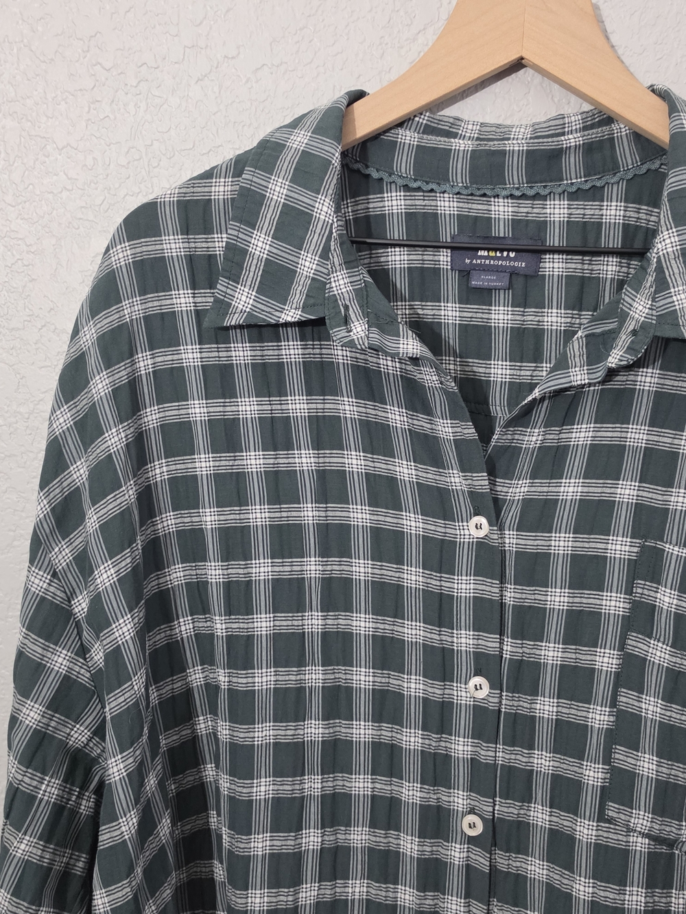 Anthropologie Maeve The Bennett Buttondown Shirt Plaid Edition Green Womens XL - Picture 6 of 13